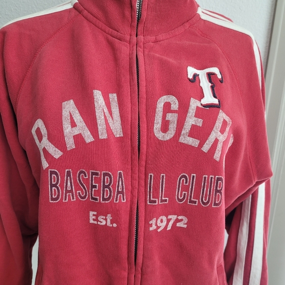 Banner 47 Texas Rangers Red Baseball Full Zip Sweater Size Large - Picture 2 of 7